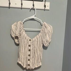 American eagle stripped button of the shoulder crop top